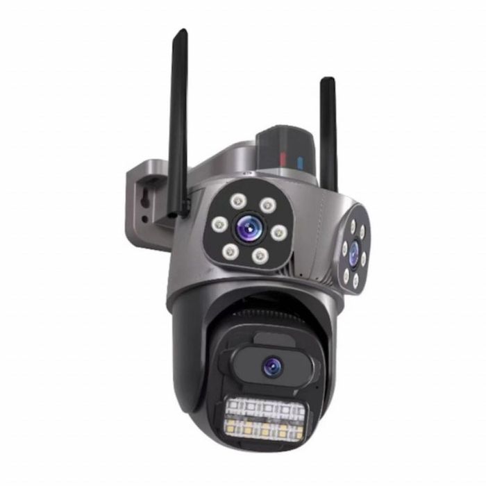 Тройна външна WiFi камера 9MP с аларма, 24 диода, iCSee