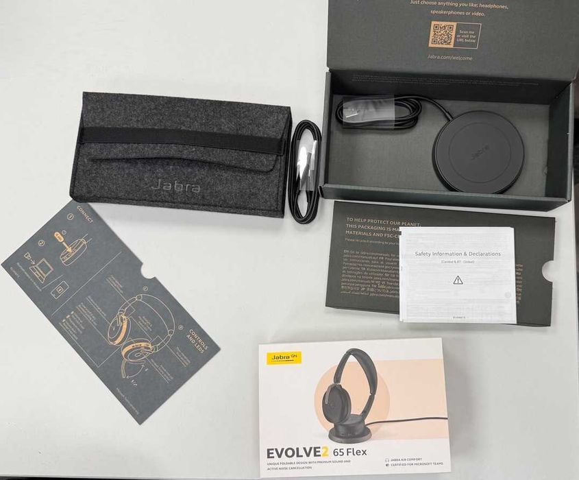 Headset слушалки с микрофон Jabra Evolve2 65 Flex MS + Wireless Charging