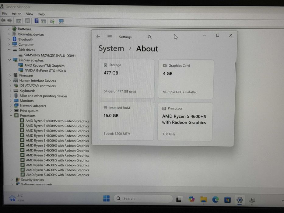 ROG Zephyrus G14`Ryzen 4600HS/GTX 1650Ti/16GB RAM/512GB SSD/FHD IPS