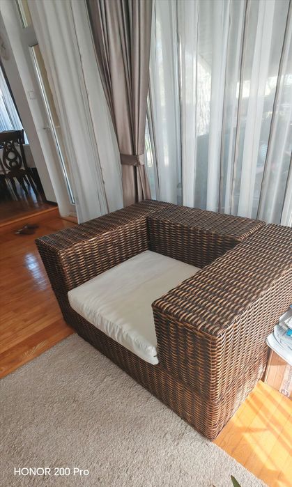 Set mobilier gradina/terasa ratan MOBEXPERT canapea + 2 fotolii + masă cu perne protecție incluse