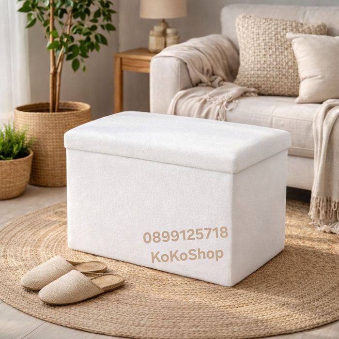 Табуретка с място за съхранение – бяла, мека