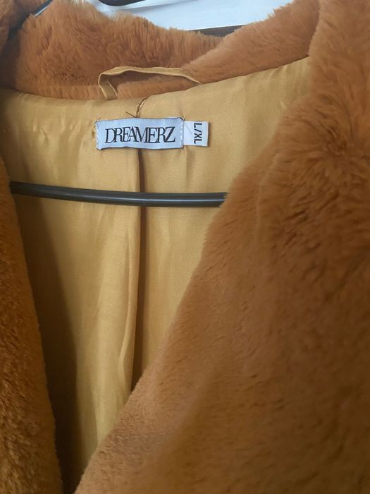 Палто еко косъм в тиквен цвят