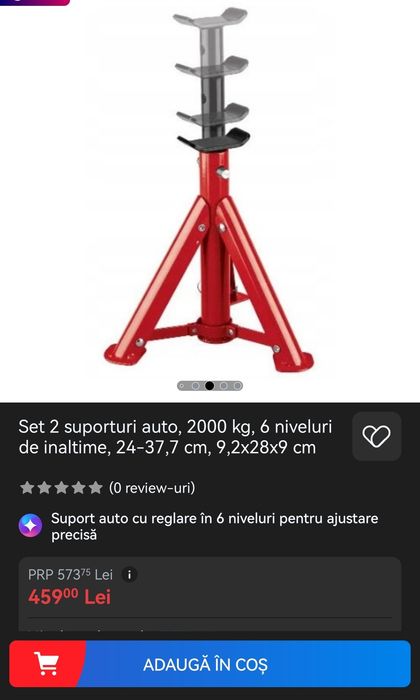 Set 2 suporturi auto, 2000 kg, 6 niveluri de inaltime, 24-37,7 cm, 9,2x28x9 cm