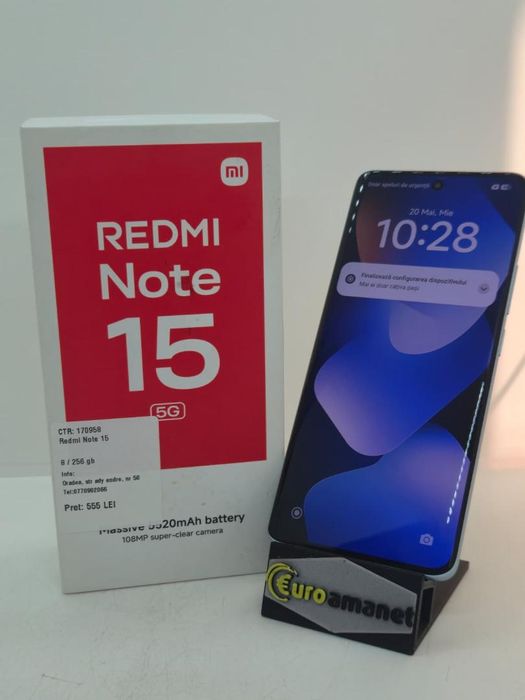 Telefon mobil Xiaomi Redmi Note 15, 8GB RAM, 256GB, 5G, Blue -A-