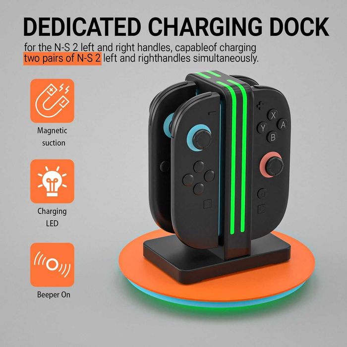 WUXIDIXI Зарядна станция контролери Nintendo Switch 2 Joy-Con, черна