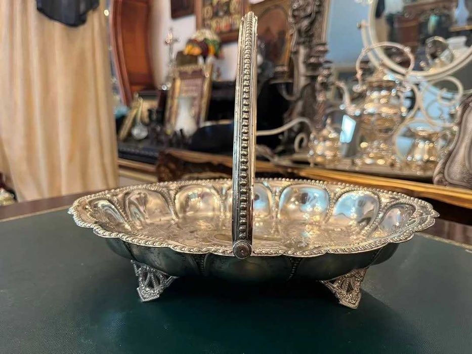 Coș decorativ argintat,