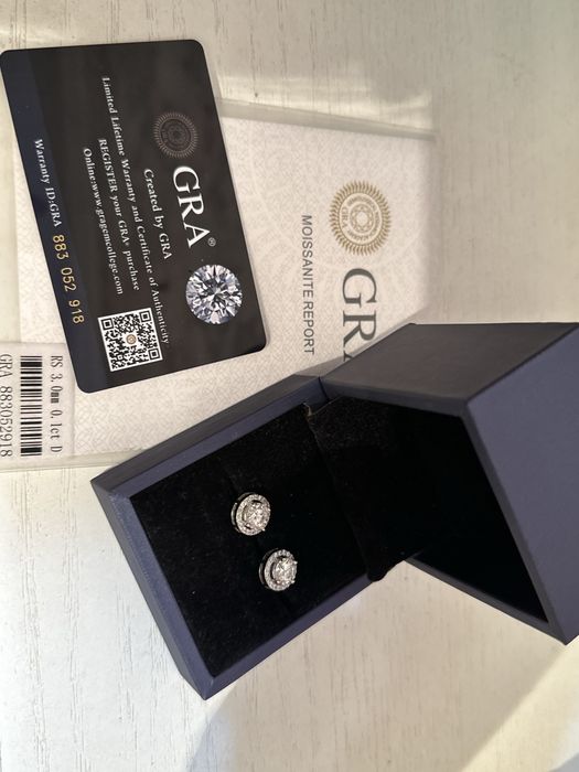 Серьги из серебра 925 с муассанитом GRA