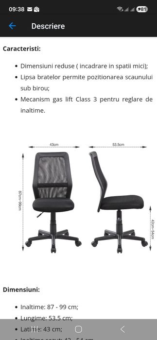 Scaun de birou Kring Hana, inaltime reglabila, Mesh, Negru