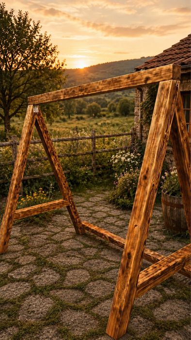 Balansoar / Leagăn rustic din lemn masiv – realizat manual