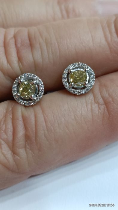 Vind cercei din aur 14kt cu diamante fancy color 1,03ct