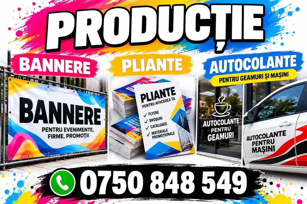 Producție Bannere, Pliante, Flyere, Cărți Vizită, Autocolante, Personalizări, Grafică