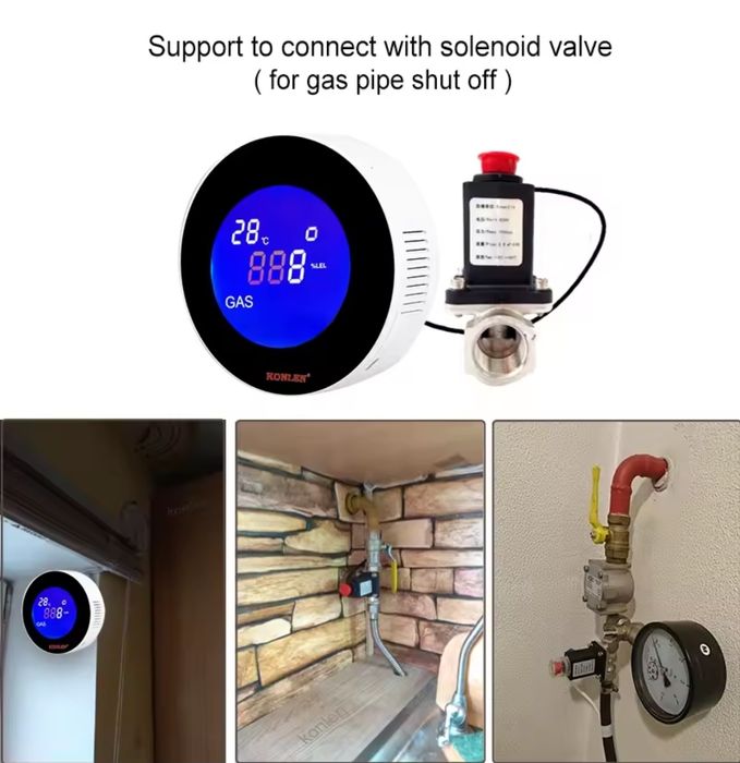 Detector Gaz Inteligent WiFi Tuya + Electrovana DN20 (3/4") - Nou