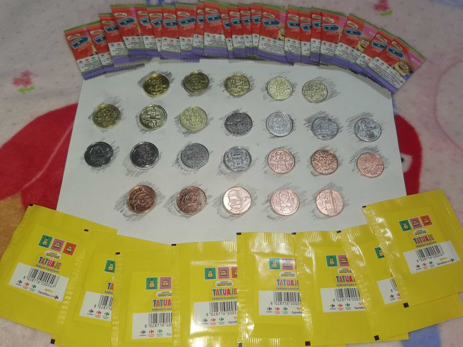 Set 24 Monede Minioni Complet plus 25 pliculete tatuaje si 25 monede minioni, fără album.
