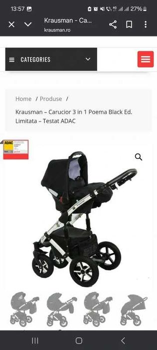 Carucior Krausman 3 in 1 Poema Black