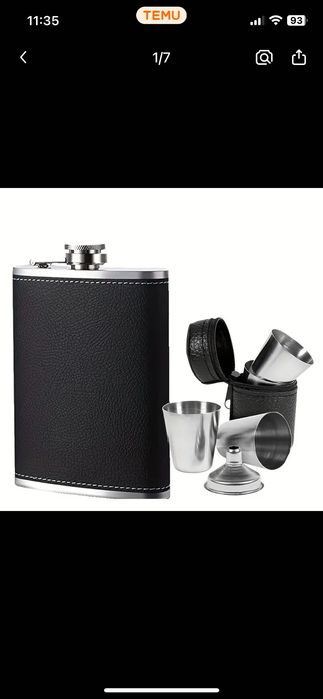 Set cadou plosca (sticla) de buzunar cu 4 pahare (shot) si palnie