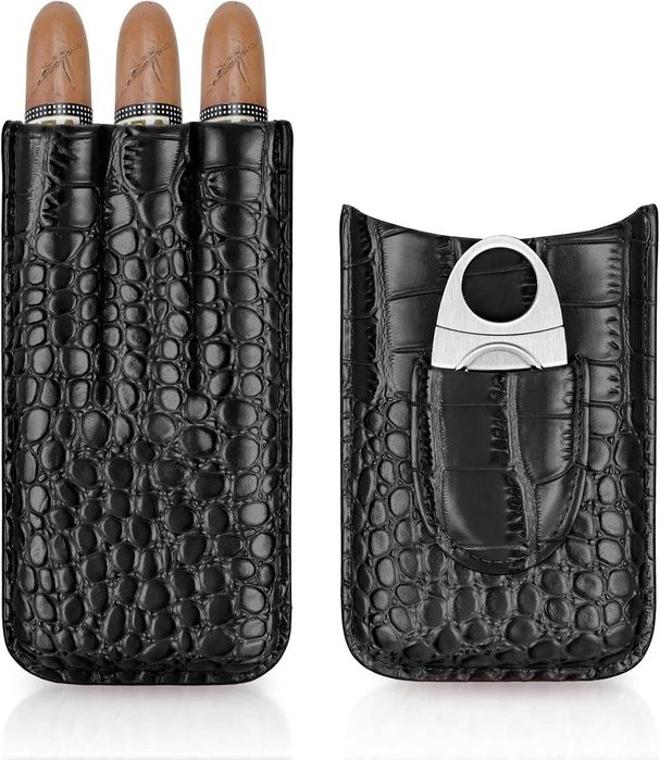 Калъф от телешка кожа за 3 пури със ножичка