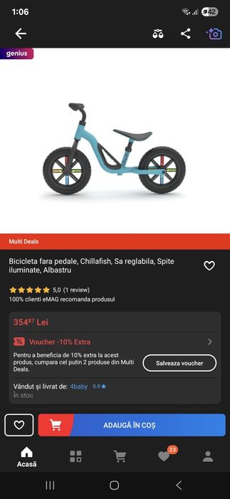 Bicicleta Chillafish fara pedale, pentru copii