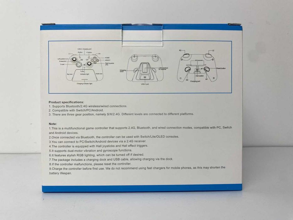 Безжичен контролер с док станция и Hall ефект за PC/Switch