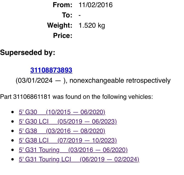 Долен ляв носач за БМВ G30/G31/G38
