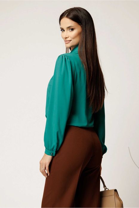 Bluza tip body verde cu fundita la gat