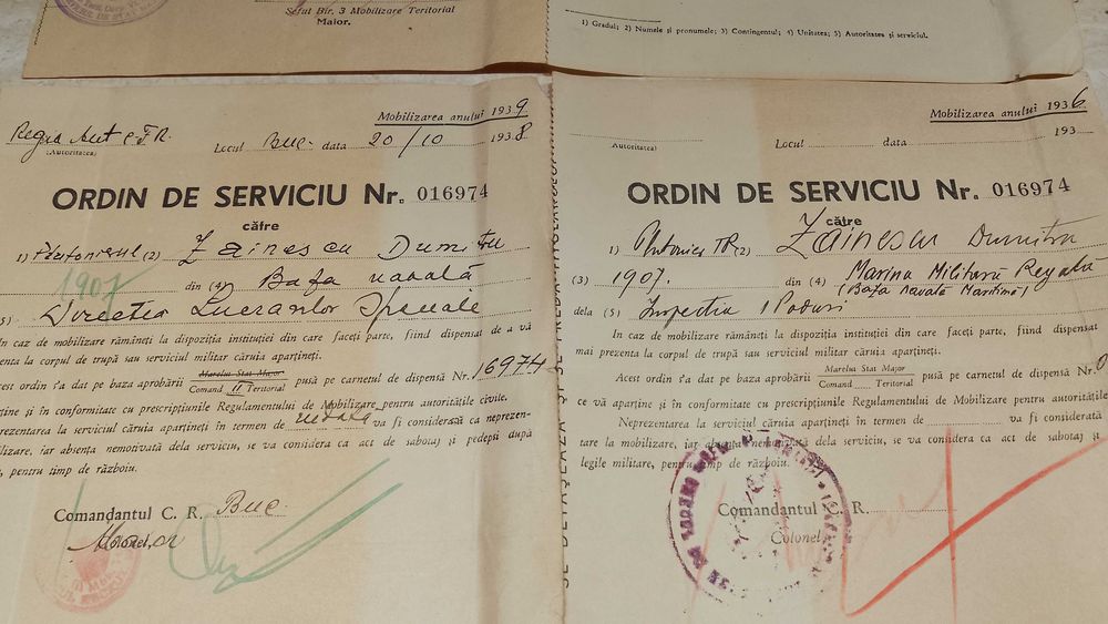 Documente militare din perioada 1916 - 1945
