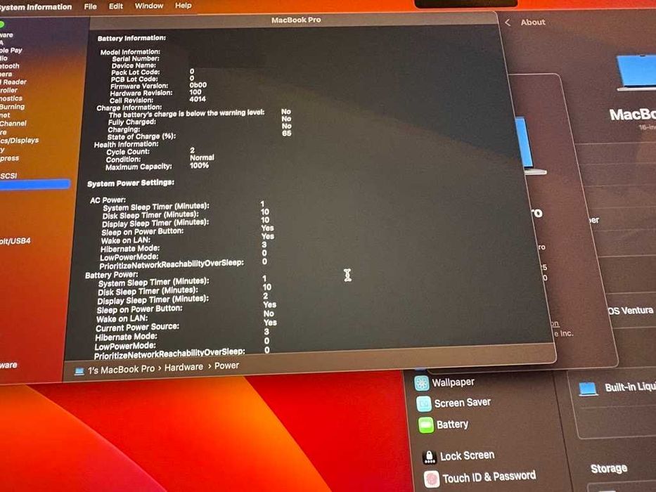 неизползван Apple MacBook Pro 16 M.2 2023г. 16" 4К Retina, 16/512 Батрерия на 100% от фабричния си капацитет на 1 цикъл.
