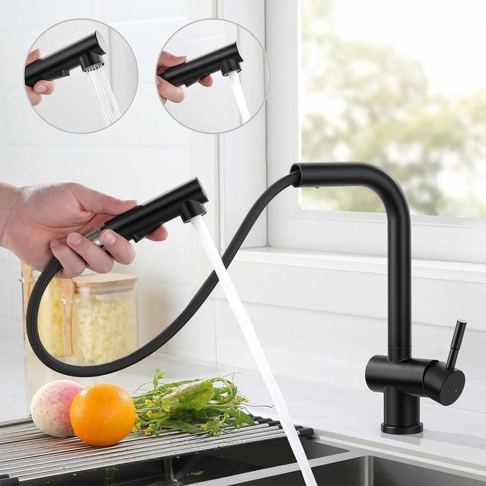 REDUS de la 425 RON, NOU* Baterie chiuveta cu Dus retractabil ,cu autopresiune (pt Presiune Mica), cartus ceramic ,BLACK