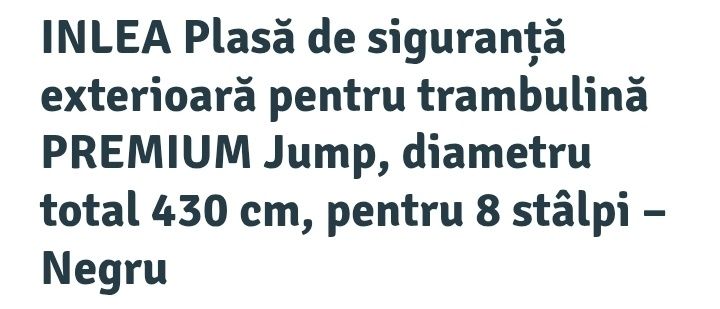 Plasă de siguranţă exterioară pentru trambulină PREMIUM Jump, diametru total 430 cm, pentru 8 stâlpi