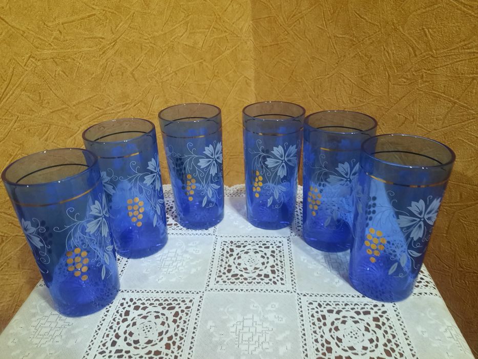 Абсолютно новый набор стаканов "Виноградная лоза" ,  Богемия, Чехослов