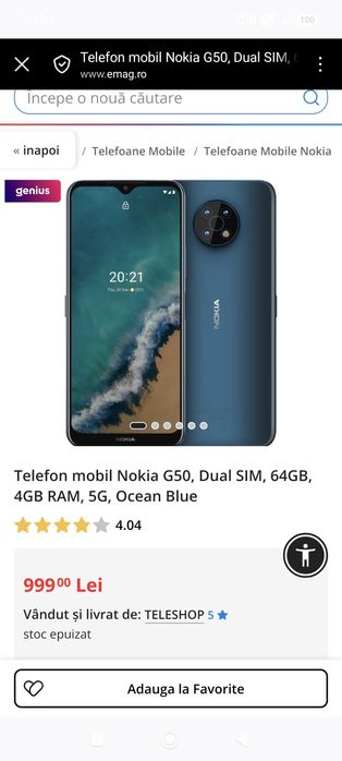 Telefon mobil Nokia G50, Dual SIM, 64GB, 4GB RAM, 5G