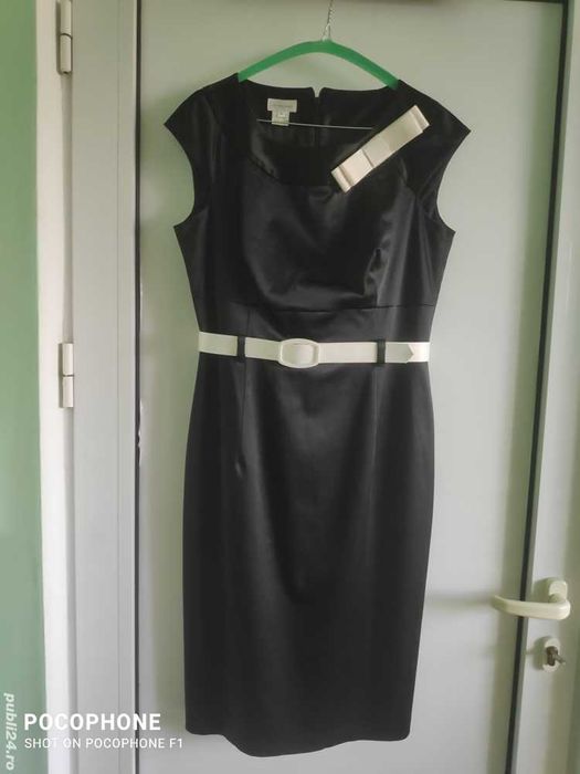 Rochie neagra cu funda si curea alba