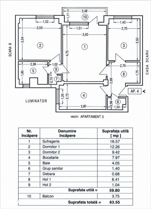 Apartament 3 camere de vanzare | Eliberarii - Inel 2 | Etaj 1