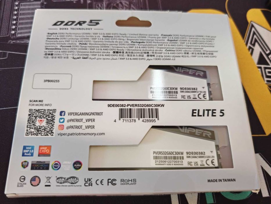 Рам памет Patriot Memory Viper Elite 5 RGB 2x16GB 32GB 6000MHz DDR5 White CL30