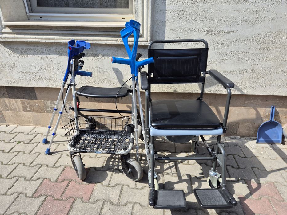 Scaun cu oala, cadru cu roti si carje pt bolnavi