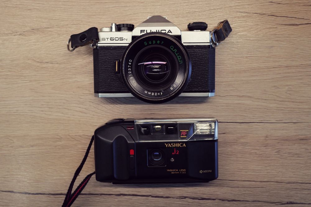 Lot aparate foto Olympus Trip MD Yashica J2 si Fujica st605n 28mm 2.8