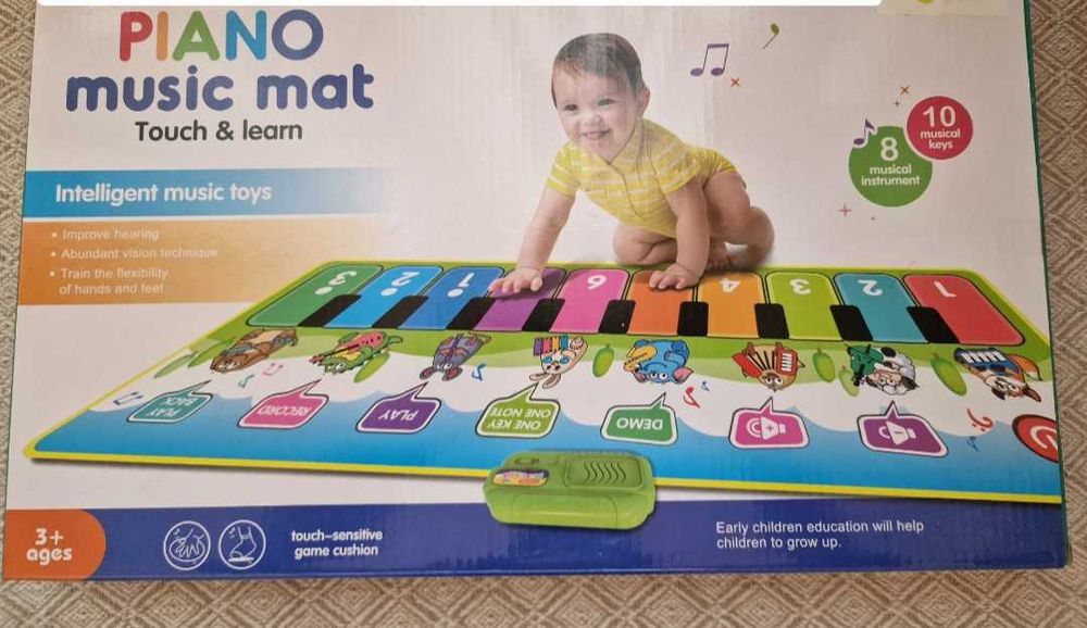 НОВО сензорно музикално пиано килим за бебета с 8 инструмента