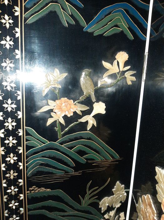 Ширма 18 го века, антикварная перламутр и натуральные камни