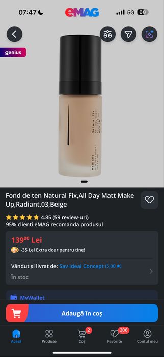 Fond de ten Natural Fix,All Day Matt Make Up,Radiant,03,Beige ten gras