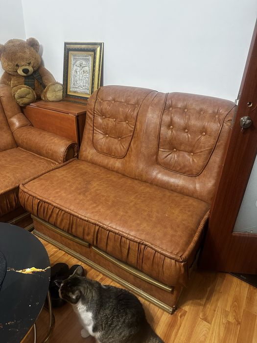 Coltar+ fotoliu piele maro