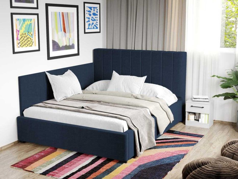 Pat Tapitat de colt saltea de 190 Adam Albastru rabatabil + lada