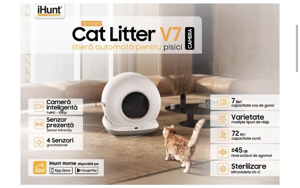 Litiera Automata iHunt Smart Cat Litter V7 Camera, Wi-Fi, Senzori, Camera video, Aplicatie Smart