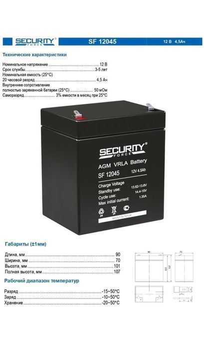 Аккумуляторы 12В 4.5ампер