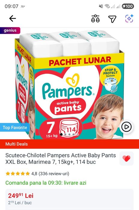 Scutece-Chilotel Pampers Active Baby Pants XXL Box, Marimea 7, 15kg+ !
