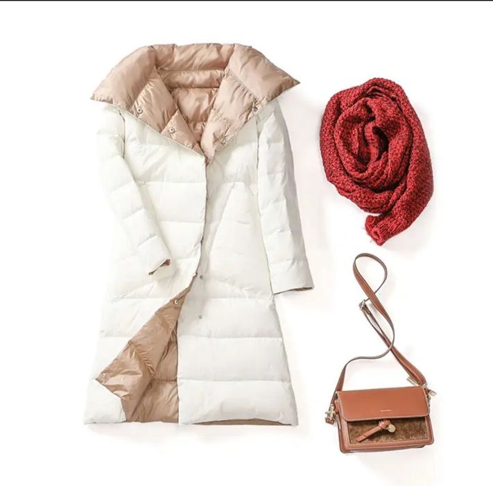 Женская двухсторонняя пуховая длинная куртка