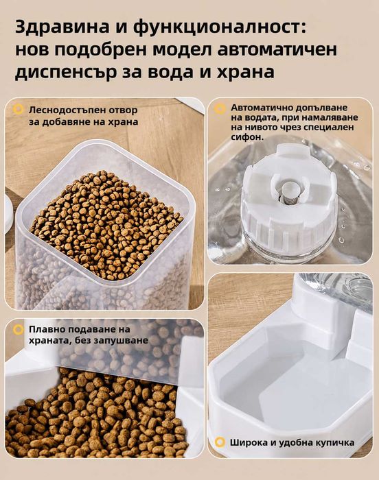 Автоматичен диспенсър за храна или вода за котки 4L – гравитационна хранилка с голям капацитет