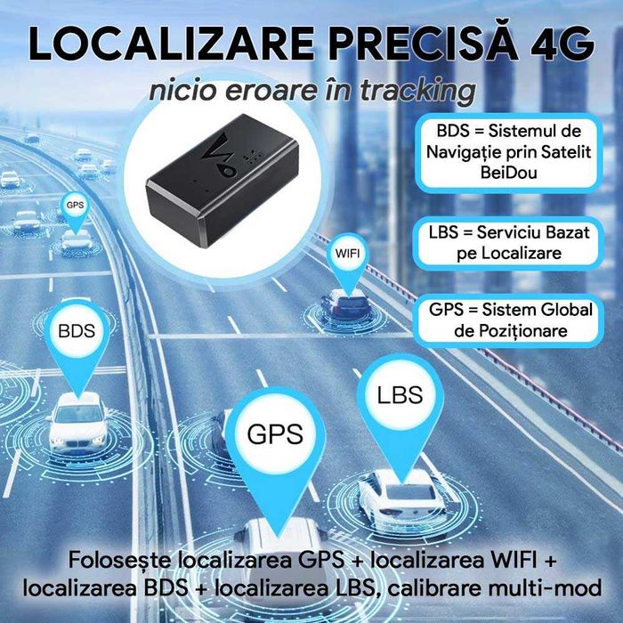 GPS Tracker Auto 4G cu Magnet 10000mAh, SIM Inclus, Istoric Traseu