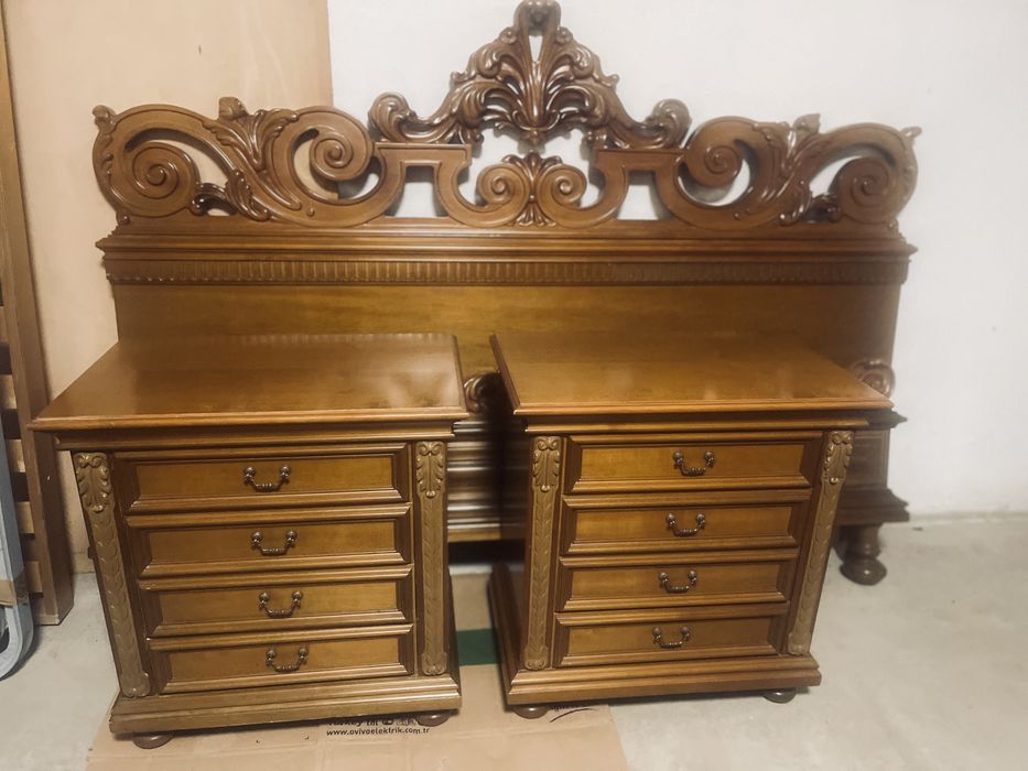 Pat lemn masiv+noptiere+somiera