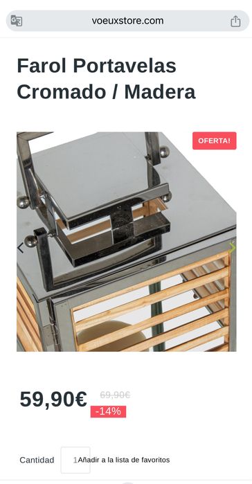 Хромиран дървен фенер за свещник голям