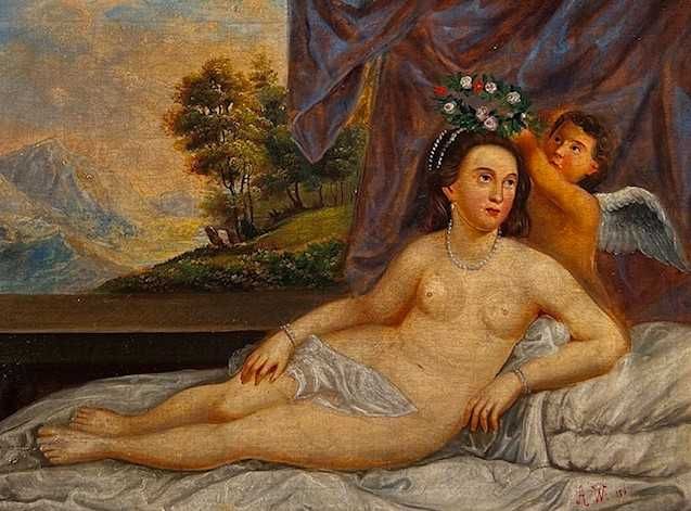 INTERESANT Tablou f VECHI, 144 ani, semnat A.W. Datat 1882. Ulei/pz/c.