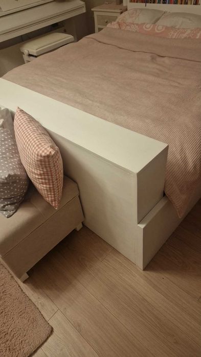 Pat alb 180*200 lemn masiv cu saltea